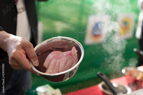 fresh fish cutting and prepare to cook by chef in a cooking class