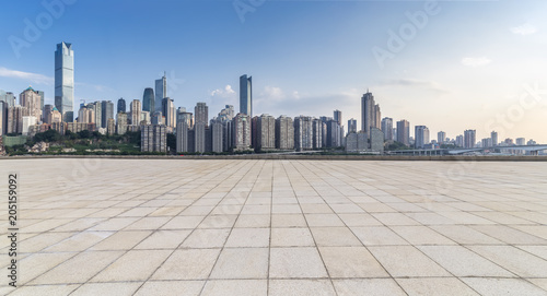 Panoramic skyline and buildings with empty concrete square floor，chongqing city，china © MyCreative