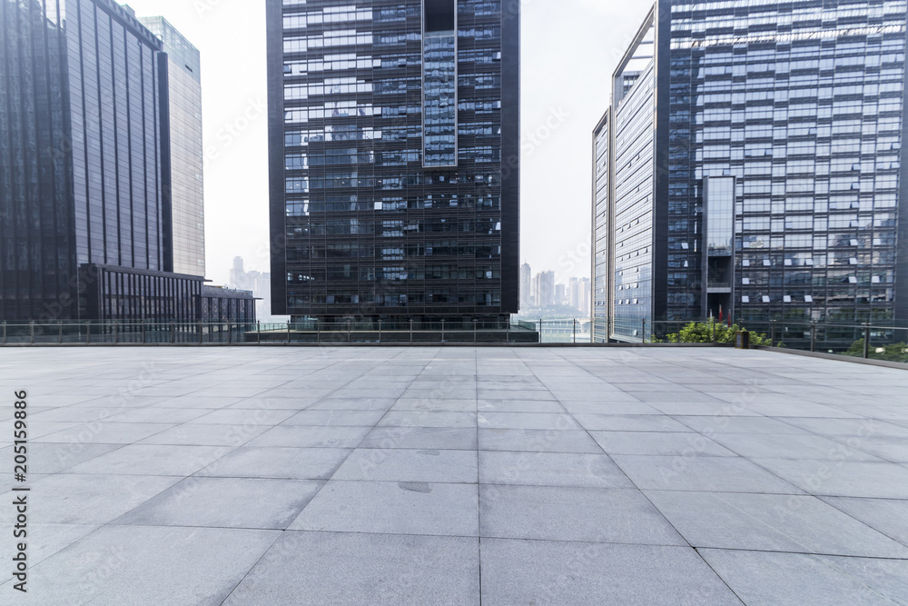 Fototapeta premium Empty floor with modern business office building 