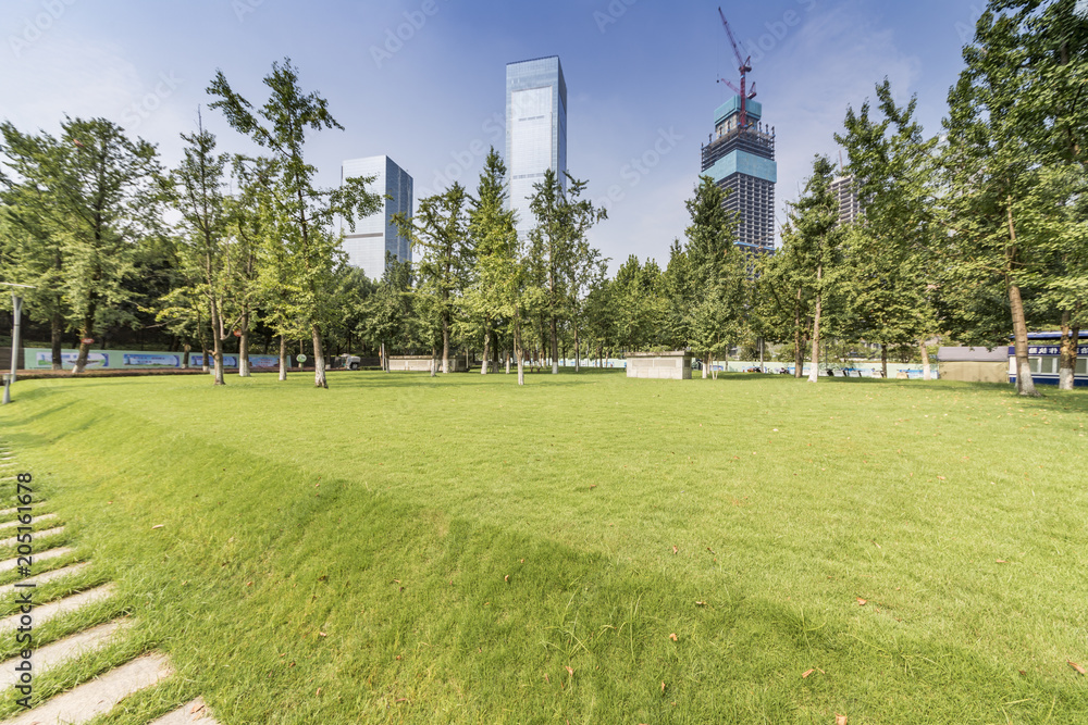 modern building and beautiful park, china.