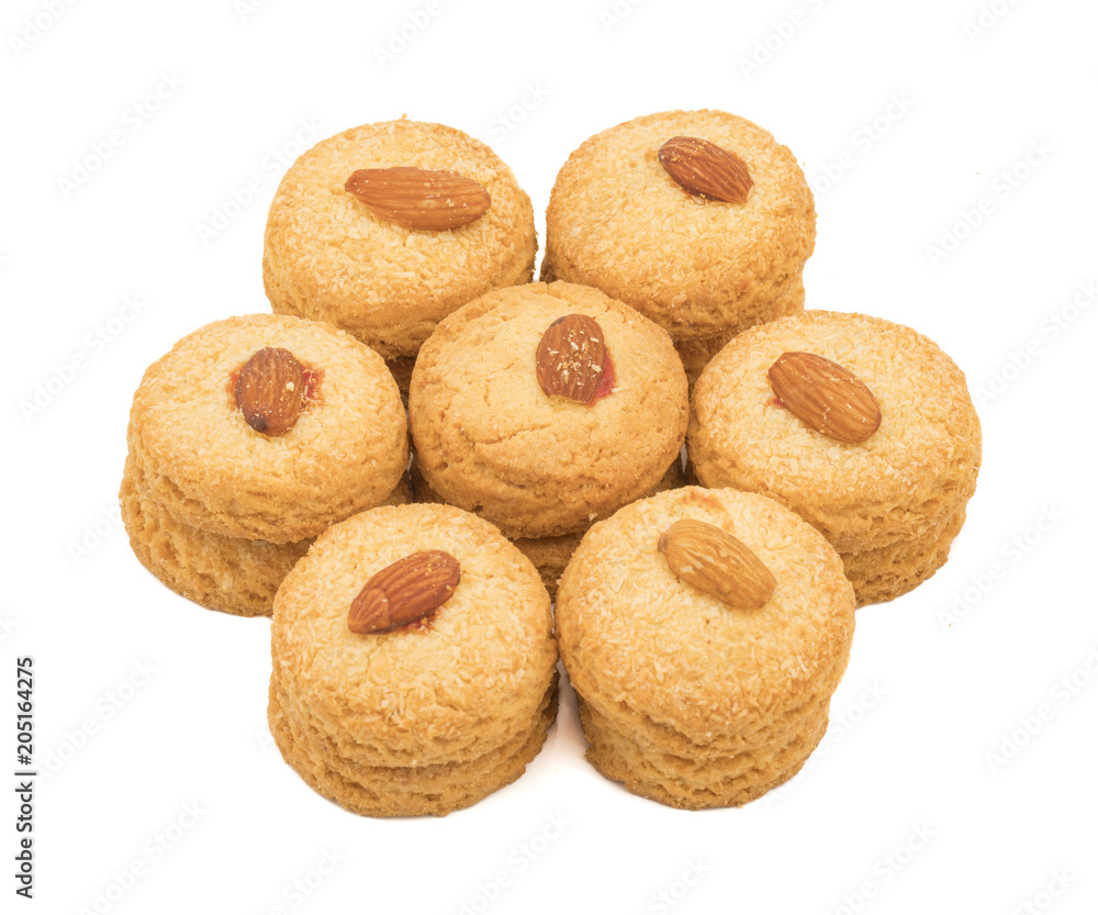 Healthy Homemade Sweet Almond Cookies or biscuits Also Know as Nan Khatai isolated on white background Healthy Homemade Sweet Almond Cookies or biscuits Also Know as Nan Khatai isolated on white background