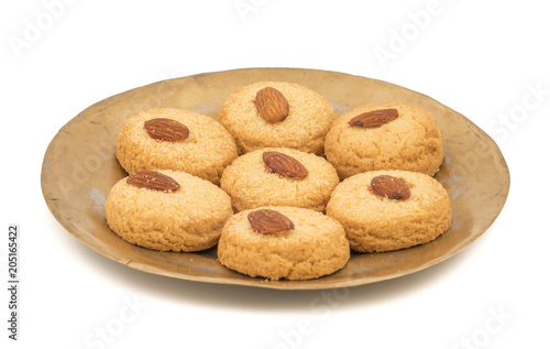 Healthy Homemade Sweet Almond Cookies or biscuits Also Know as Nan Khatai isolated on white background