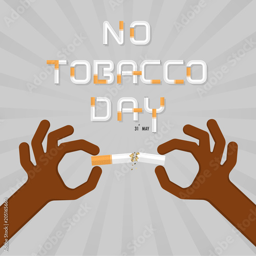 Stop smoking with human hands breaking the cigarette.Human hand crushing cigarette.Hands and Quit Tobacco vector logo design template.May 31st World no tobacco day.No Smoking Day Awareness Idea