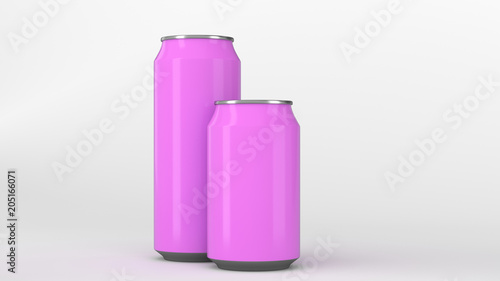 Big and small purple soda cans mockup