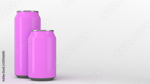 Big and small purple soda cans mockup