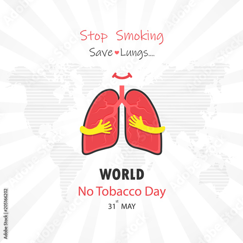 Lung cute cartoon character and Stop Smoking   Save Lungs vector design.May 31st World No Tobacco Day concept.No Smoking Day.No Tobacco Day Awareness Idea Campaign.Vector illustration.