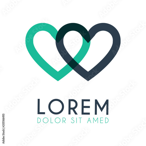 a two-hearted green and blue hollowed-up logos intercepting each other