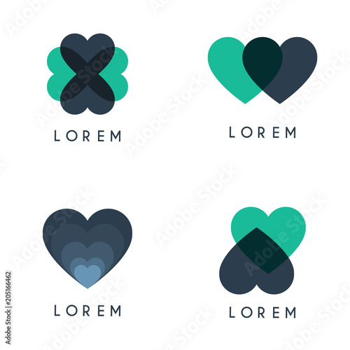 a collection of 4 packs of heart logos are all intact and mutually intersecting and overlapping with others of course they are green and blue
