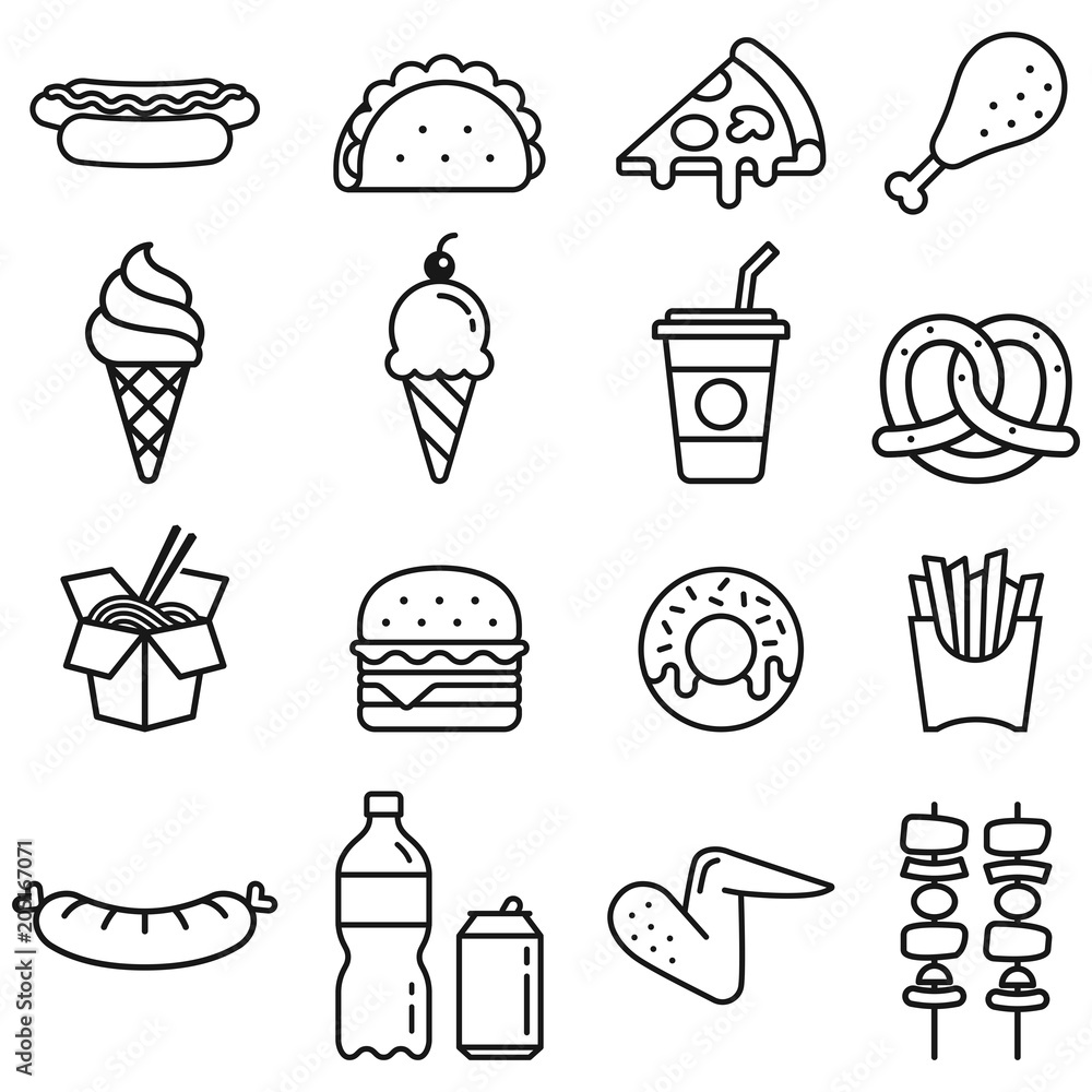 Fast food icons. Vector illustrations. Fast food icons. Vector illustrations.