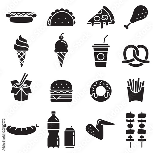Fast food icons. Vector illustrations.