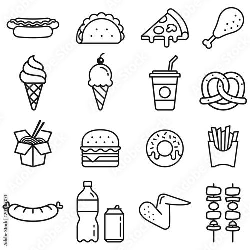 Fast food icons. Vector illustrations.