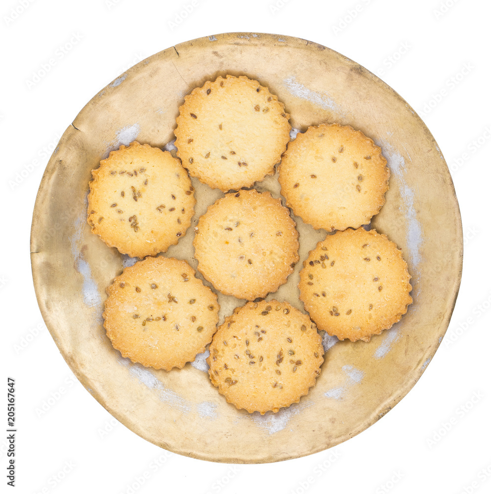 Salted Cumin Cookies or Jeera Cookies as we call them in India are ideal for tea time. Little Sweet and Little Salty isolated on White Background Salted Cumin Cookies or Jeera Cookies as we call them in India are ideal for tea time. Little Sweet and Little Salty isolated on White Background