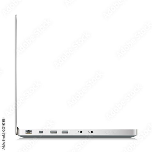 Side View of Vector Laptop, Isolated on White Background