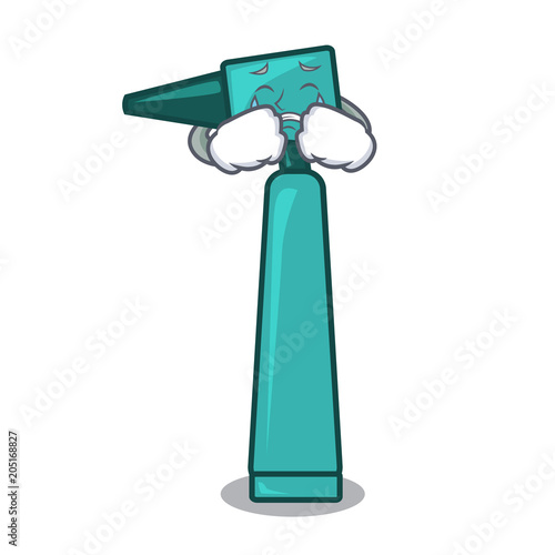 Crying otoscope mascot cartoon style