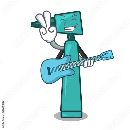 With guitar otoscope mascot cartoon style