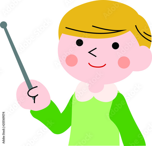 Pointing boy with pigtails 1