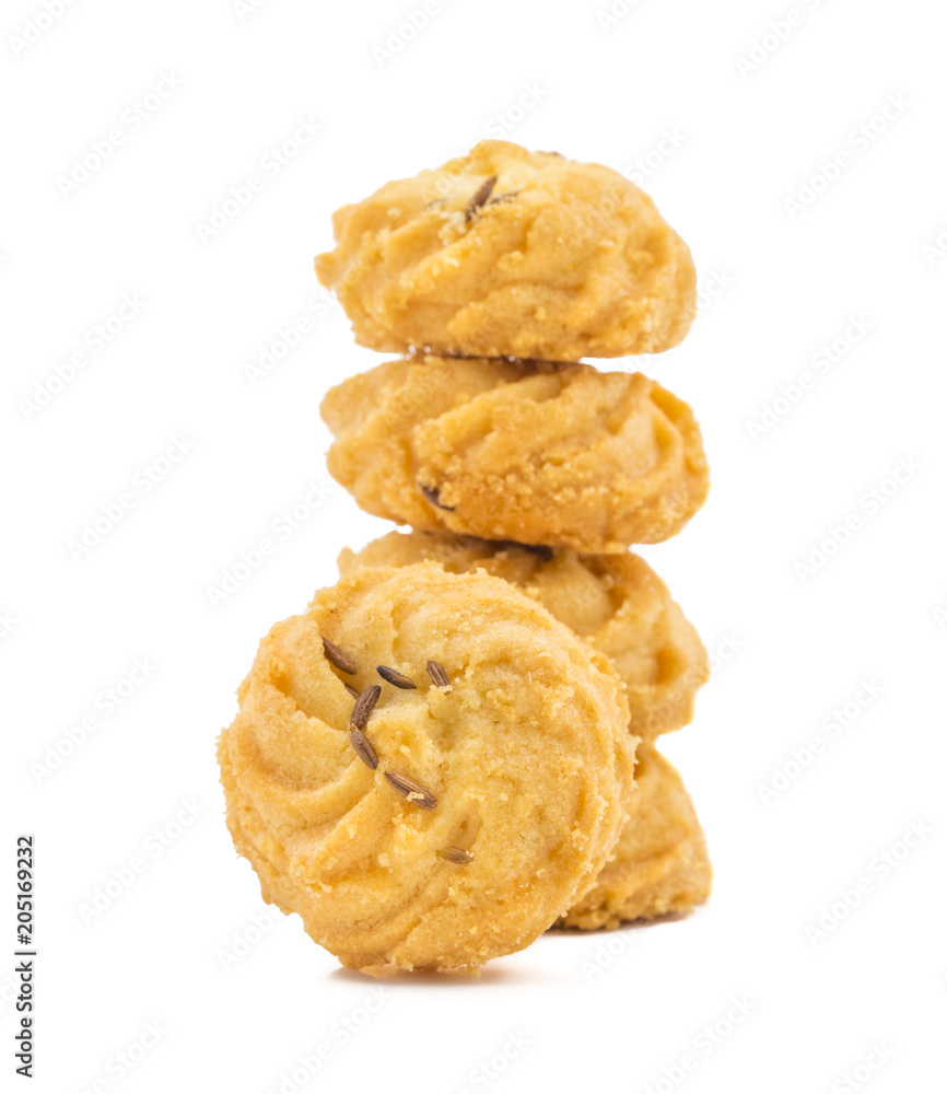 Salted Flavor Small Cumin Cookies or Biscuits Also Know as Nan Khatai or Jeera Cookies is a tea time Snack. Little Sweet and Little Salty isolated on White Background Salted Flavor Small Cumin Cookies or Biscuits Also Know as Nan Khatai or Jeera Cookies is a tea time Snack. Little Sweet and Little Salty isolated on White Background