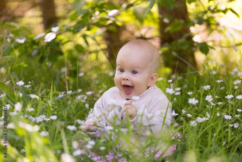 Beautiful infant baby girl portrait in nature Beautiful infant baby girl portrait in nature