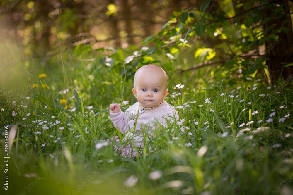 Beautiful infant baby girl portrait in nature Beautiful infant baby girl portrait in nature