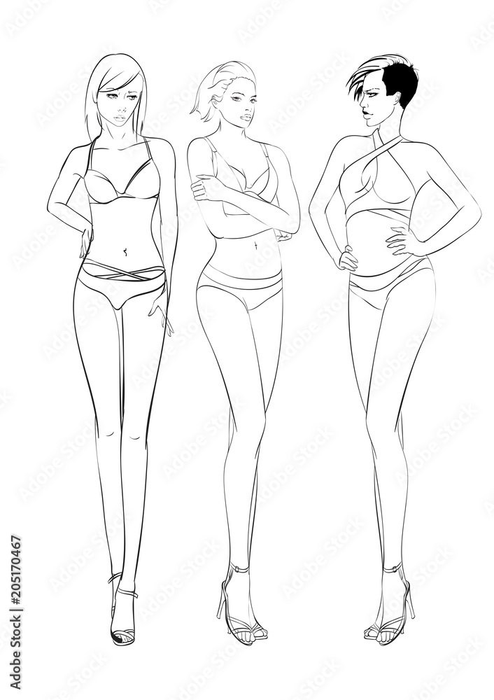 Beautiful fashion girl in swimsuit and shoes. Sexy young woman in swimsuit. Beautiful fashion girl in swimsuit and shoes. Sexy young woman in swimsuit.