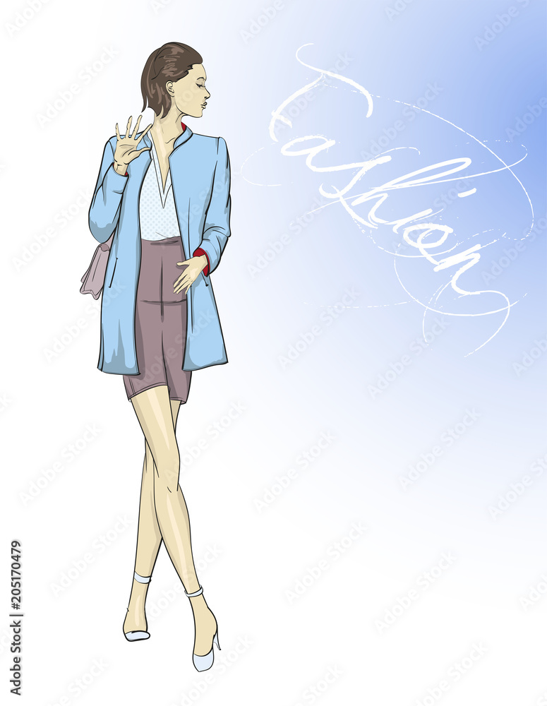 Fashion illustration Stylish fashion model Fashion girl Sketch Girl in  the dress Stock Vector  Adobe Stock