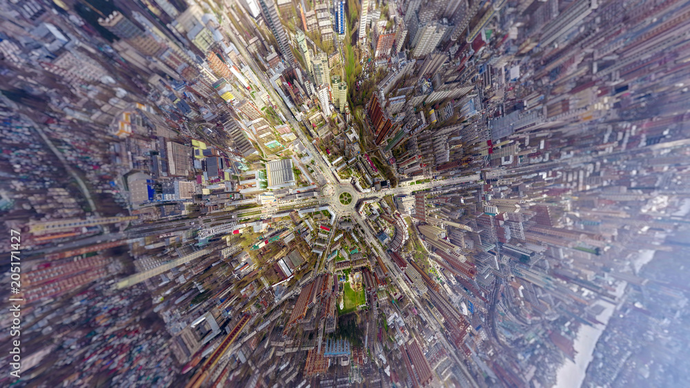 Helicopter drone shot. Aerial photography of a modern city over an area, a  large crossroads, high-rise buildings, a park and roads. Panoramic city shot  from above foto de Stock | Adobe Stock