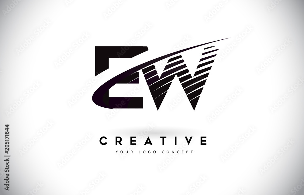 EW E W Letter Logo Design with Swoosh and Black Lines. EW E W Letter Logo Design with Swoosh and Black Lines.