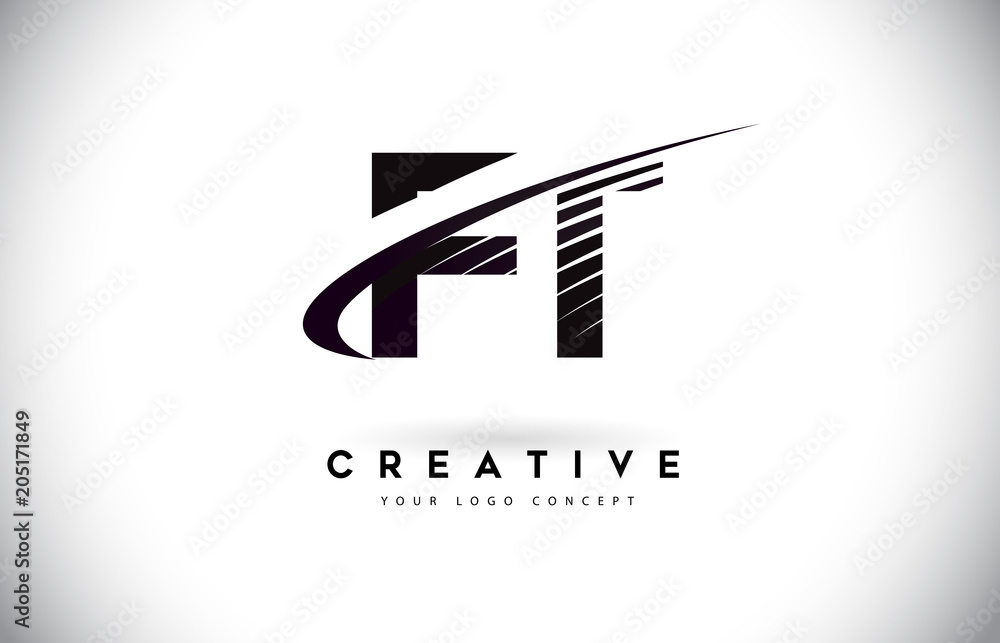 FT F T Letter Logo Design with Swoosh and Black Lines. FT F T Letter Logo Design with Swoosh and Black Lines.