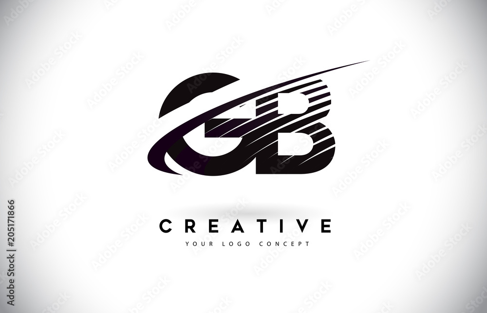 GB G B Letter Logo Design with Swoosh and Black Lines. GB G B Letter Logo Design with Swoosh and Black Lines.
