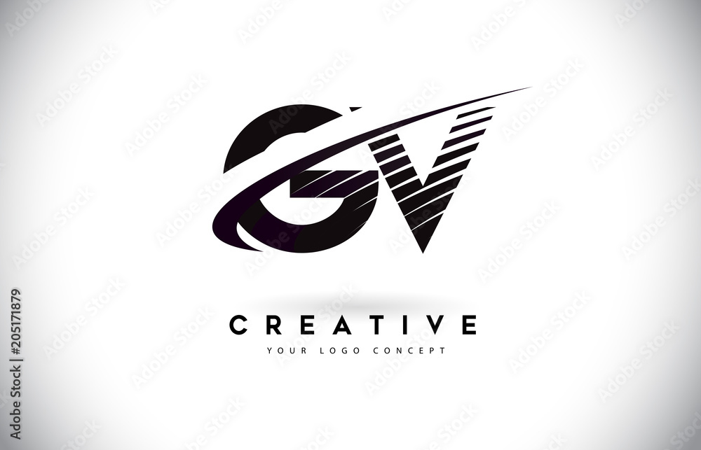 GV G V Letter Logo Design with Swoosh and Black Lines. Stock Vector ...