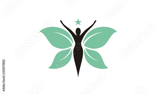 Beauty Butterfly Woman with Leaf Wings for Natural Healthy Life logo design inspiration