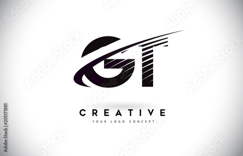 GT G T Letter Logo Design with Swoosh and Black Lines. photo