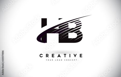 HB H B Letter Logo Design with Swoosh and Black Lines.