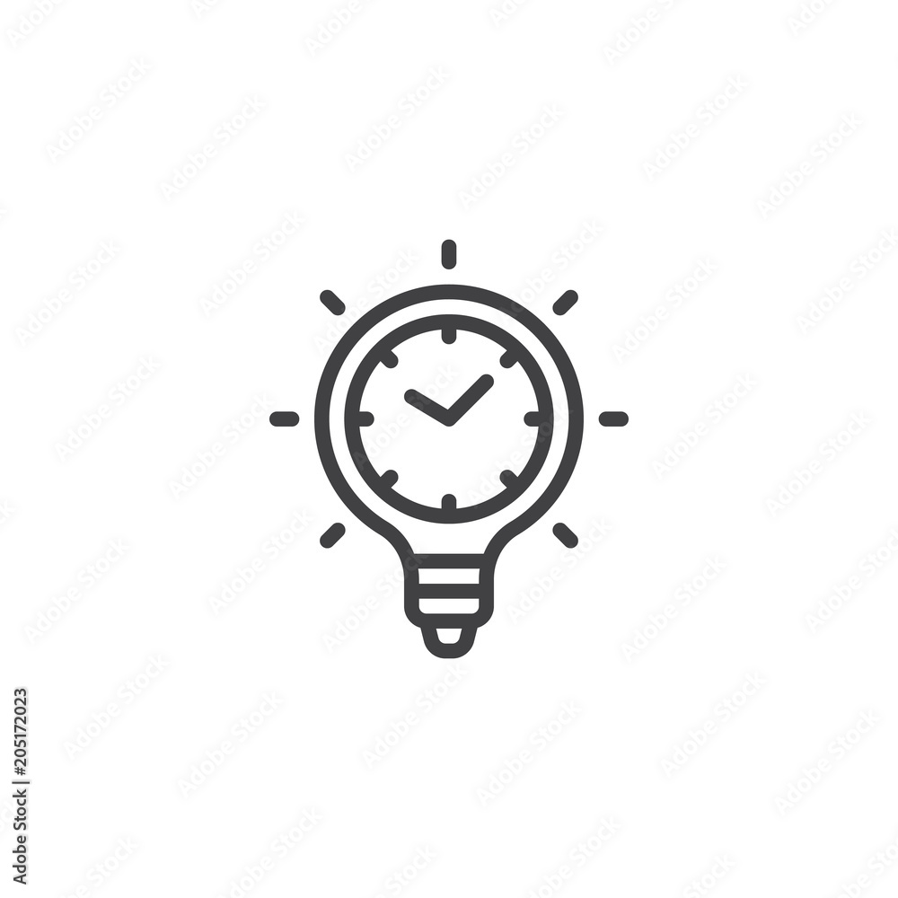 Time light bulb outline icon. linear style sign for mobile concept and