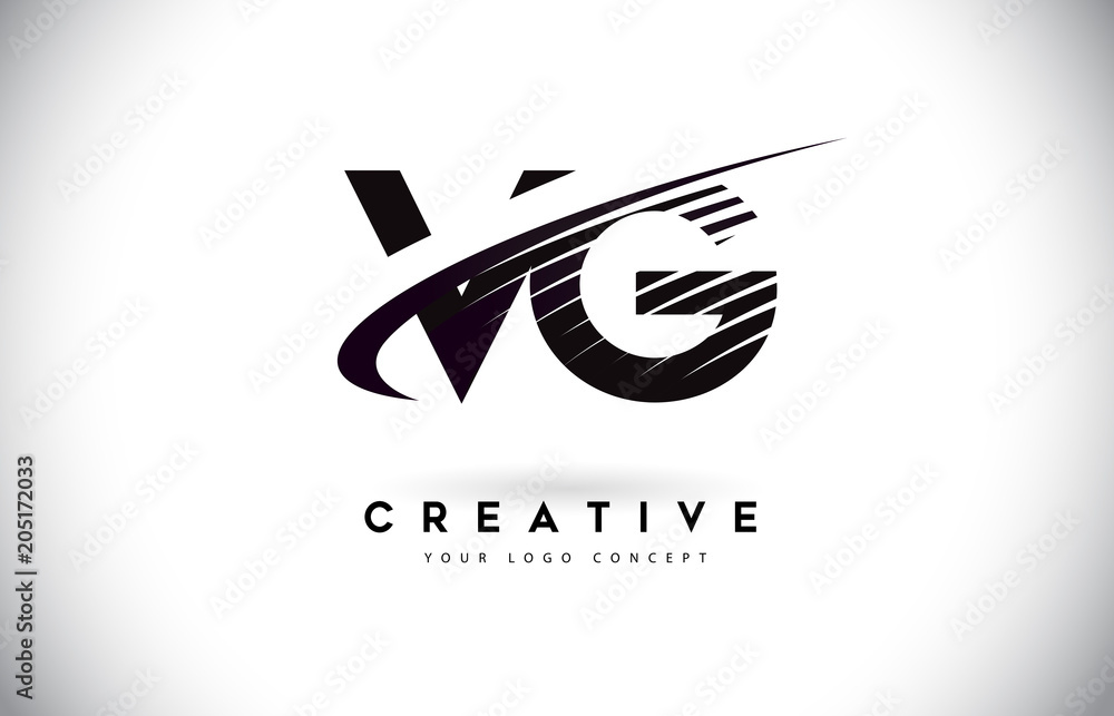 VG V G Letter Logo Design with Swoosh and Black Lines. Stock Vector ...