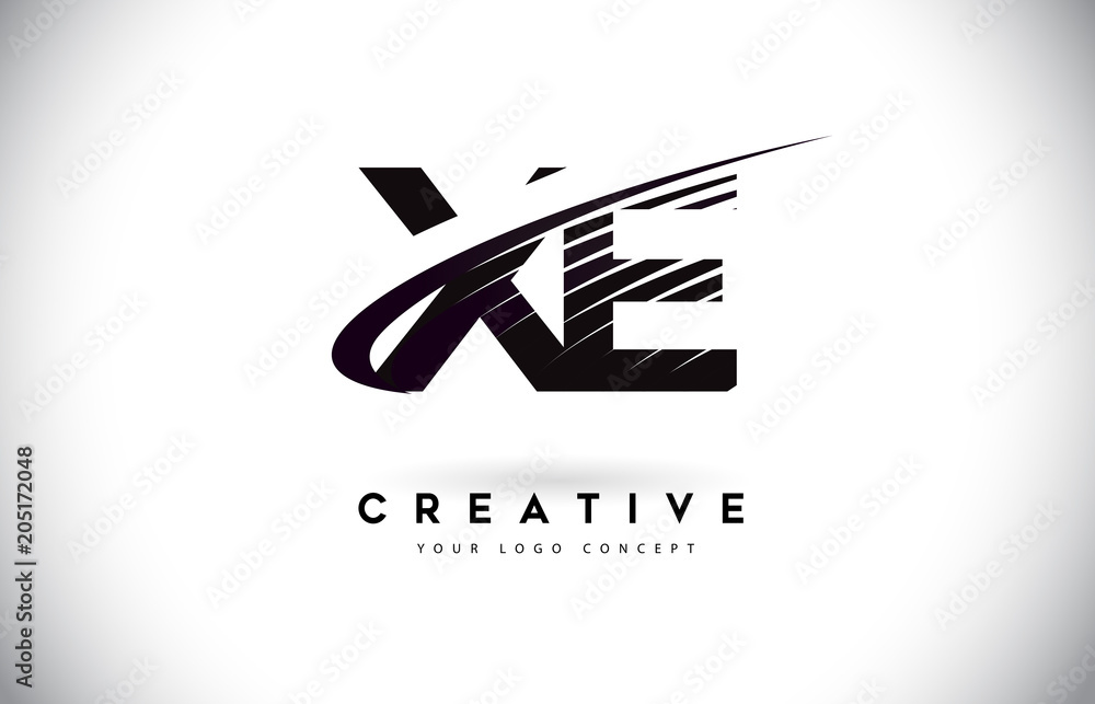 XE X E Letter Logo Design with Swoosh and Black Lines. XE X E Letter Logo Design with Swoosh and Black Lines.
