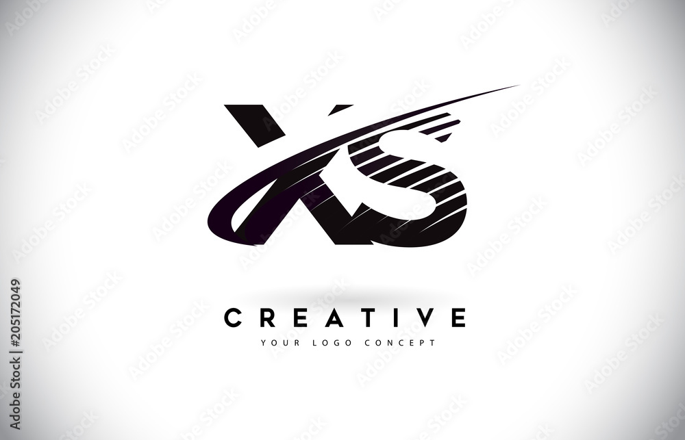 XS X S Letter Logo Design with Swoosh and Black Lines. Stock Vector ...