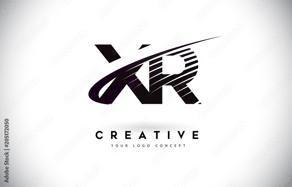 XR X R Letter Logo Design with Swoosh and Black Lines. XR X R Letter Logo Design with Swoosh and Black Lines.