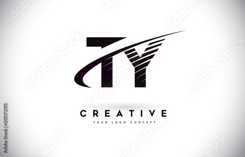 TY T Y Letter Logo Design with Swoosh and Black Lines.