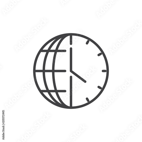 Time globe outline icon. linear style sign for mobile concept and web design. Global time simple line vector icon. Symbol, logo illustration. Pixel perfect vector graphics