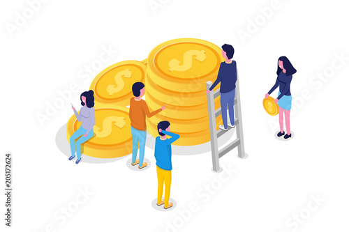 Crowdfunding isometric concept  with people. Vector illustration.