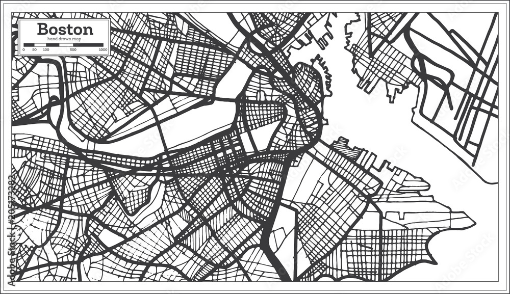 Naklejka premium Boston USA City Map in Retro Style. Outline Map.