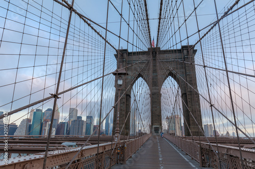 The Brooklyn Bridge with New York skyline © yooranpark