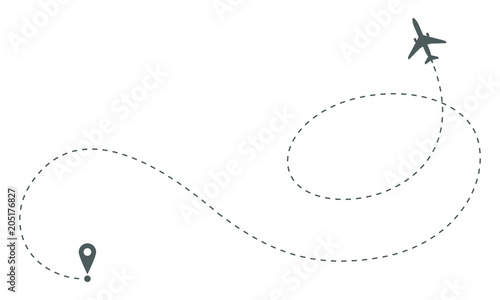 Airplane route in dotted line shape. Abstract airplane flying  on white background. Travel concept vector illustration