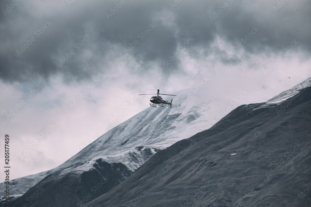 Fototapeta Kazbegi Mountain - Georgia Helicopter