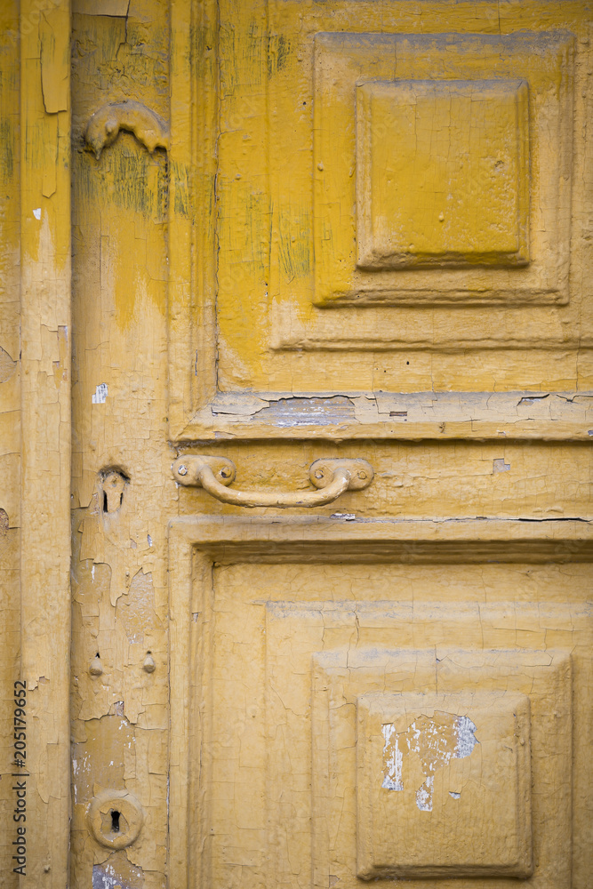 old door, door handle, old yellow paint