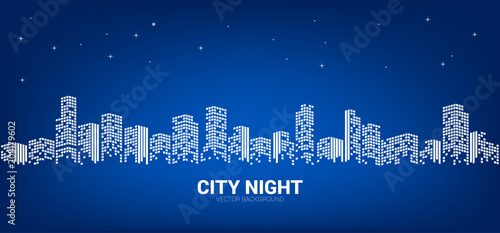 Fototapeta Panoramy miasta nocy tło z gwiaździstym niebem