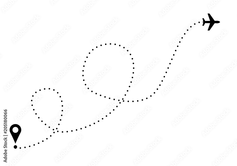 Plane track and point on departure illustration Plane track and point on departure illustration