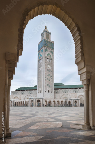 view to minaret of mosque Hassan II in Casablanca in Morocco