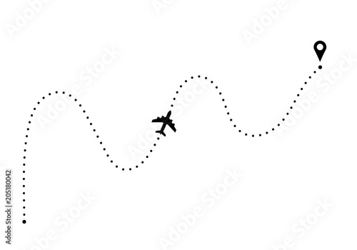 Plane route with point of departure and arrival